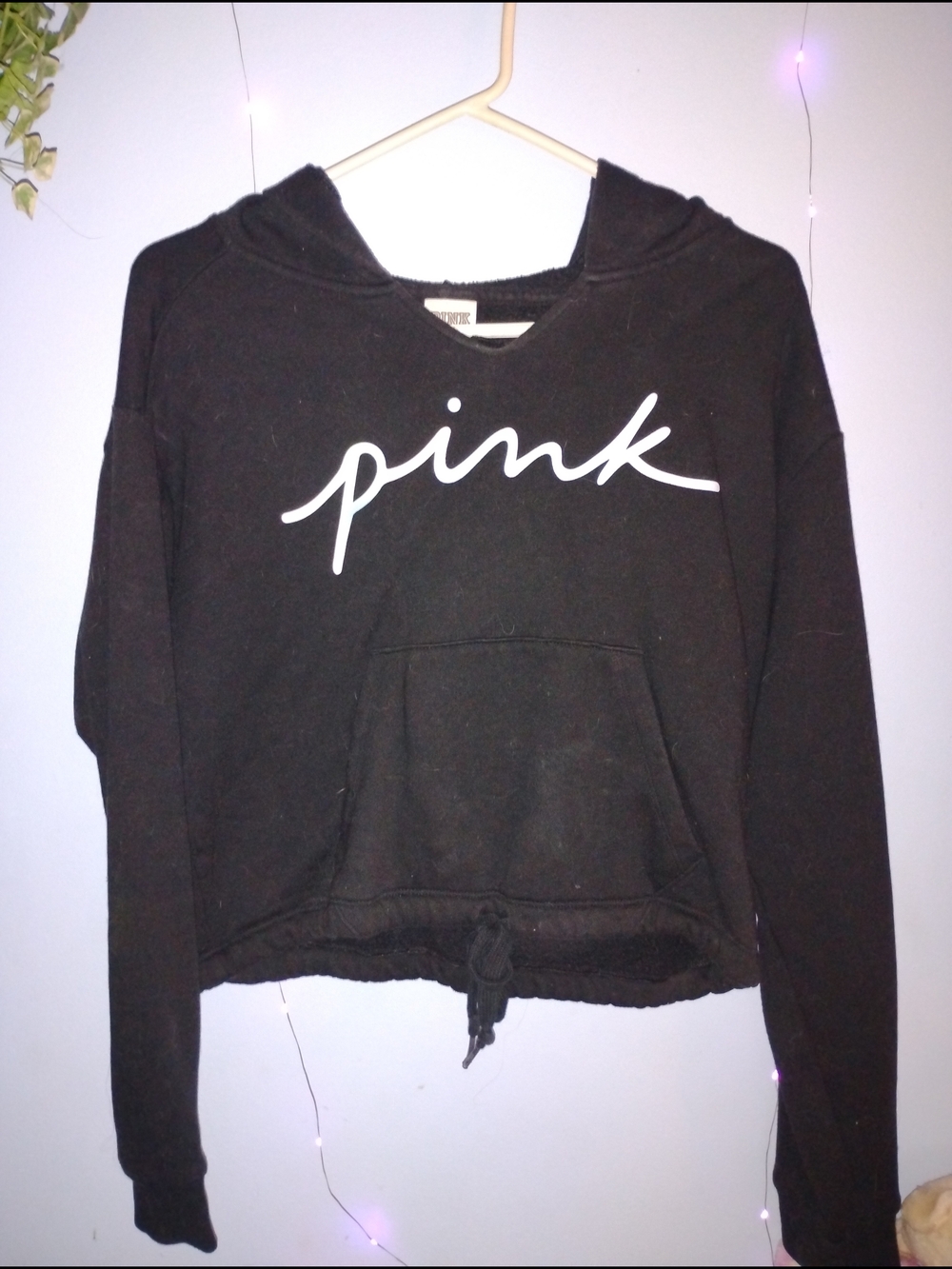 PINK Victoria's Secret Black Hoodie with White Script Logo